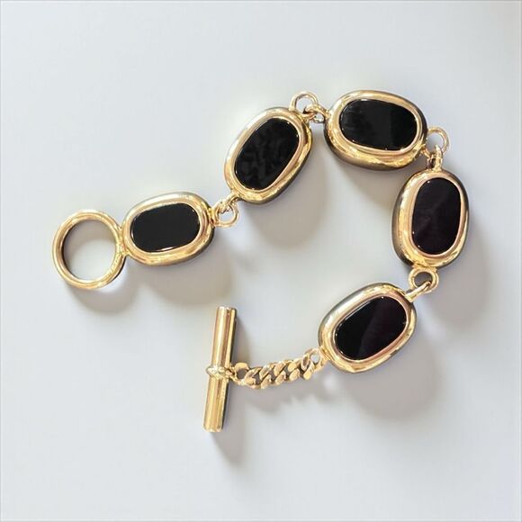 CHANEL Gold and Black Oval Link Bracelet - Picture 2 of 7